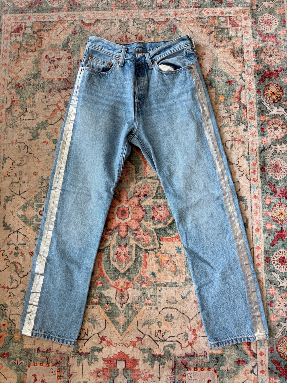 Levi's Light Blue Straight Leg Jeans with Silver Side Stripe